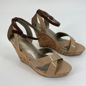 Intaglia Cordelia Patent Leather Wedge Strappy Sandal Tan & Brown